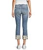 Color:Medium Wash - Image 2 - Colette Stretch Denim Embroidered Daisy Cuffed Cropped Straight Leg Jeans