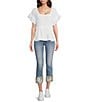 Color:Medium Wash - Image 3 - Colette Stretch Denim Embroidered Daisy Cuffed Cropped Straight Leg Jeans