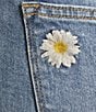 Color:Medium Wash - Image 4 - Colette Stretch Denim Embroidered Daisy Cuffed Cropped Straight Leg Jeans