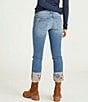 Color:Medium Wash - Image 2 - Colette Stretch Denim Embroidered Floral Cuffed Cropped Straight Leg Jeans