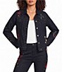 Driftwood Denim Wild Flower Embroidered Point Collar Long Sleeve Coordinating Trucker Jacket - Image 1