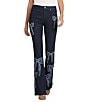 Driftwood Farrah What Fun Stretch Denim Patchwork Bow Flare Leg Jeans, Color:Dark Wash - Image 1