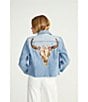 Color:Medium Wash - Image 6 - Mesa Rose Embroidered Stretch Denim Jacket