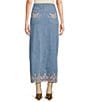 Driftwood Serena Eyelet Floral Embroidered Denim Skirt, Color:Medium Wash - Image 2