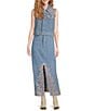 Driftwood Serena Eyelet Floral Embroidered Denim Skirt, Color:Medium Wash - Image 3