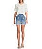 Driftwood Stretch Denim Embroidered High Rise Cuffed Shorts - Image 3
