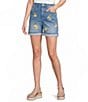 Driftwood Stretch Denim Embroidered High Rise Cuffed Shorts - Image 1