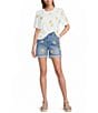Driftwood Stretch Denim Embroidered High Rise Cuffed Shorts - Image 3