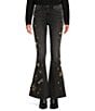 Color:Black - Image 1 - Stretch Gold Shooting Star Embroidered Farrah Flare Jeans