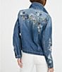 Color:Dark Wash - Image 2 - X Bluebell Fleur Embroidered Point Collar Long Sleeve Denim Statement Jacket