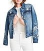 Driftwood X Bluebell Fleur Embroidered Point Collar Long Sleeve Denim Statement Jacket, Color:Dark Wash - Image 1