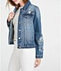 Driftwood X Bluebell Fleur Embroidered Point Collar Long Sleeve Denim Statement Jacket, Color:Dark Wash - Image 3