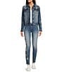 Driftwood X Bluebell Fleur Embroidered Point Collar Long Sleeve Denim Statement Jacket, Color:Dark Wash - Image 4