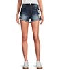 Color:Dark Wash - Image 1 - X Daisy Embroidered Detail Frayed Cut Off Hem Daydream Shorts