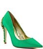 Color:Green - Image 1 - Boutique Satin Rhinestone Embellished Dress Pumps