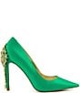 Color:Green - Image 2 - Boutique Satin Rhinestone Embellished Dress Pumps