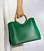 Color:Dark Green - Image 3 - Distinguish Large Bamboo Handle Satchel Bag