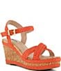 Color:Orange - Image 1 - Kelisa Raffia Platform Cork Wedge Sandals