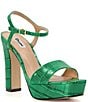 Color:Green - Image 1 - Matche Crocodile Embossed Leather Platform Dress Sandals