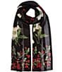 Echo Amaryllis Floral Print Silk Evening Wrap, Color:Black - Image 1