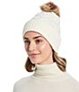 Color:Ivory - Image 1 - Loopy Cable Pom Beanie Hat
