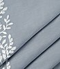 Color:Blue Gray/White - Image 6 - AbsoluteZero Total Black Out Faux Linen Embroidered Fern Drapery Panel Pair