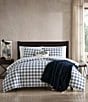 Color:Navy - Image 1 - Basic Plaid Cotton Percale Duvet Cover Mini Set