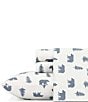 Color:Chambray Blue - Image 1 - Bear and Trees Flannel Sheet Set