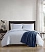 Color:Navy - Image 1 - Ticking Striped Cotton Percale Duvet Cover Mini Set
