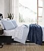 Color:Navy - Image 3 - Ticking Striped Cotton Percale Duvet Cover Mini Set