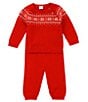 Color:Red - Image 1 - Baby Boy Newborn-24 Month Round Neck Long Sleeve Fairisle Sweater Set