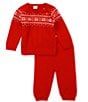 Color:Red - Image 2 - Baby Boy Newborn-24 Month Round Neck Long Sleeve Fairisle Sweater Set