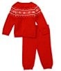 Color:Red - Image 3 - Baby Boy Newborn-24 Month Round Neck Long Sleeve Fairisle Sweater Set