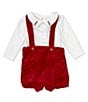 Color:Red - Image 1 - Baby Boy Newborn-24 Months Peter Pan Long Sleeve Velvet Shortall Set