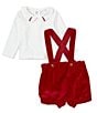 Color:Red - Image 2 - Baby Boy Newborn-24 Months Peter Pan Long Sleeve Velvet Shortall Set