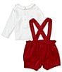 Color:Red - Image 3 - Baby Boy Newborn-24 Months Peter Pan Long Sleeve Velvet Shortall Set