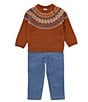 Color:Brown - Image 1 - Baby Boys 12-24 Months Long Sleeve Round Neck Sweater & Pull-On Pants Set