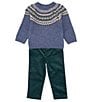 Color:Blue - Image 1 - Baby Boys 12-24 Months Long Sleeve Round Neck Sweater & Pull-On Pants Set