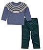 Color:Blue - Image 2 - Baby Boys 12-24 Months Long Sleeve Round Neck Sweater & Pull-On Pants Set