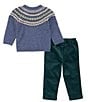 Color:Blue - Image 3 - Baby Boys 12-24 Months Long Sleeve Round Neck Sweater & Pull-On Pants Set