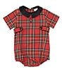 Color:Red - Image 1 - Baby Boys 3-12 Months Short Sleeve Velvet Collar Plaid Bubble