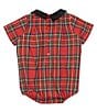 Color:Red - Image 2 - Baby Boys 3-12 Months Short Sleeve Velvet Collar Plaid Bubble