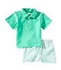 Edgehill Collection Baby Boys 3-24 Months Knit Short Sleeve Polo & Stripe Shorts Set, Color:Green - Image 1
