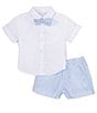Color:White - Image 2 - Baby Boys 3-24 Months Stripe Button-Front Shirt & Linen Suspender Shorts 2-Piece Set