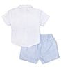 Color:White - Image 3 - Baby Boys 3-24 Months Stripe Button-Front Shirt & Linen Suspender Shorts 2-Piece Set