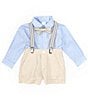 Color:Blue - Image 1 - Baby Boys 3-24 Months Stripe Button-Front Shirt & Linen Suspender Shorts 4-Piece Set