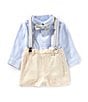 Edgehill Collection Baby Boys Long Sleeve Woven Suspender Set, Color:Blue - Image 1