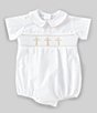 Color:White - Image 1 - Baby Boys 3-9 Months Smocked Christening Short Sleeve Bubble Romper