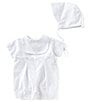 Color:White - Image 1 - Baby Boys Newborn-12 Months Christening Shortall & Matching Hat Set