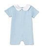 Color:Blue - Image 1 - Baby Boys Newborn-24 Months Peter Pan Collar Short Sleeve Stripe Romper